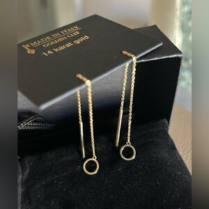 14K Gold Circle & Bar Drop Earrings